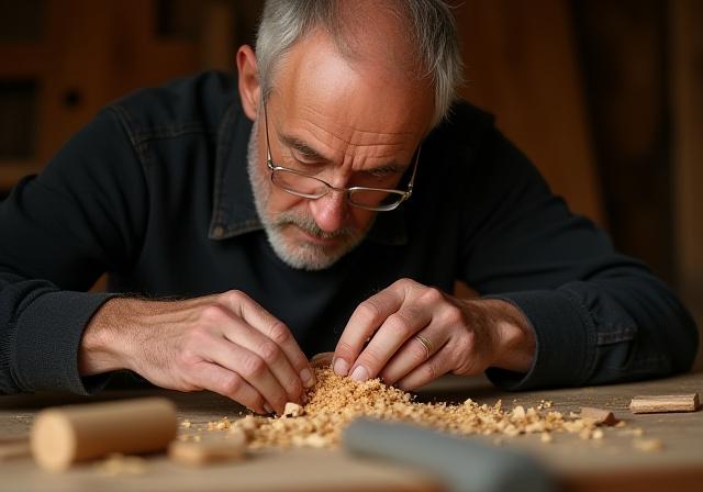 Norsk mester håndverker demonstrerer trearbeid